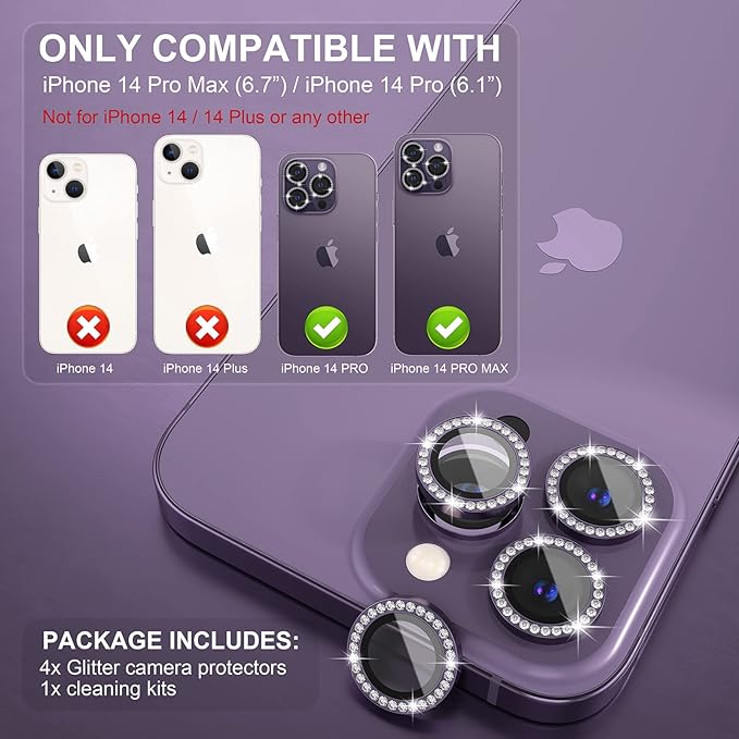 Choiche [3+1 for iPhone 14 Pro/iPhone 14 Pro Max Camera Lens Protector Bling - Image 2