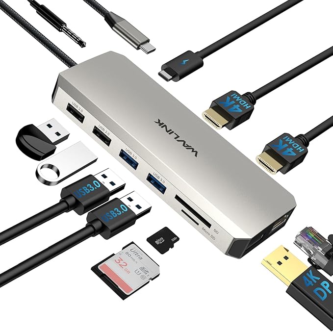 USB C Docking Station USB C to Dual HDMI Adapter USB C Hub Dual Monitor by WAVLINK%C2%AE