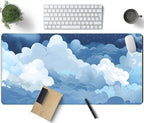 Aesthetic Blue and White Puffy Clouds Desk Mat, XXL Large Kawaii Blue Extended by TENG+DA+QING
