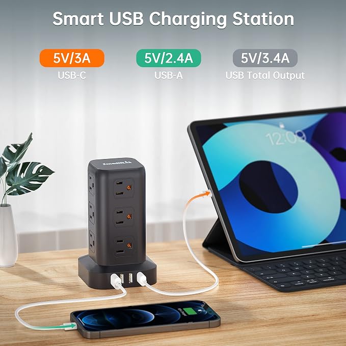 Extension Cord with Multiple Outlets, Surge Protector Power Strip Tower - Image 4