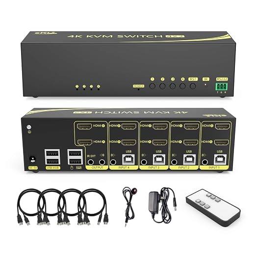 eKL HDMI KVM Switch 4 in 2 Out Dual Monitor Extended Display 4K@60Hz 4:4:4 by EKL