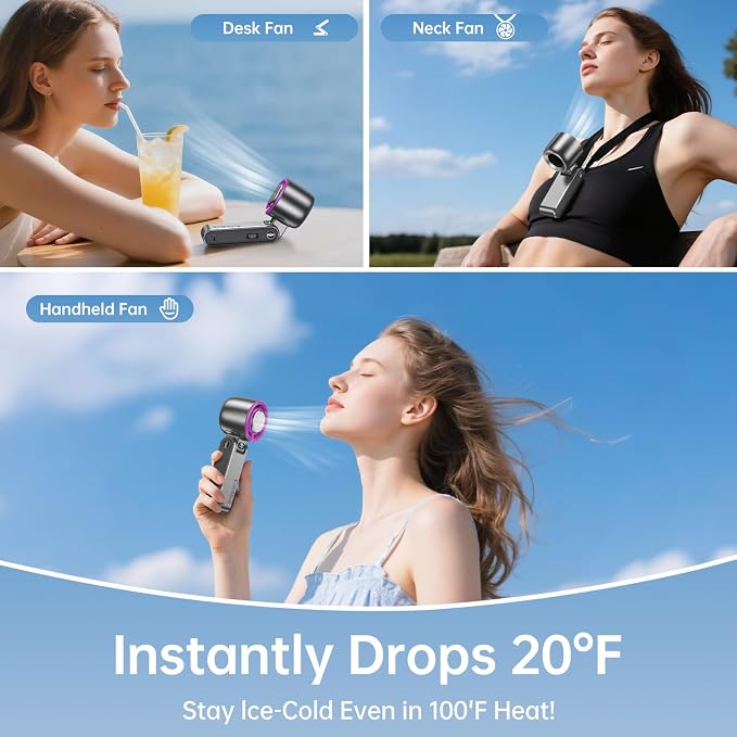 Handheld Portable Fan with Ice Cooler: 100-Speed 5500mAh Rechargeable Handheld - Image 7