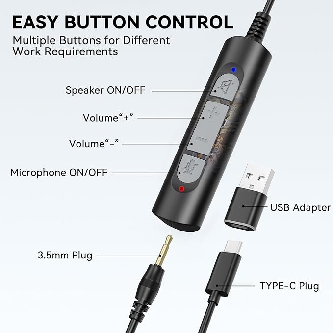 Wantek Headset with Microphone for PC Wired Headphones - Image 4
