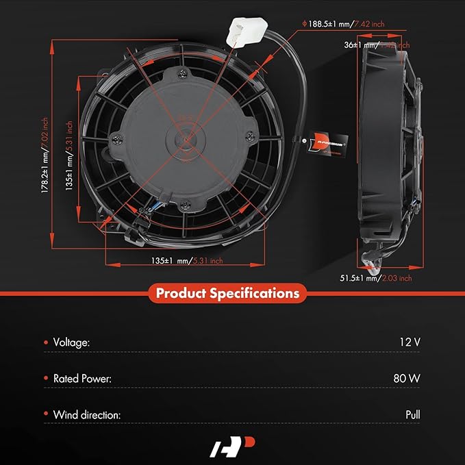 A-Premium 6.5'' 6.5 inch Slim Fan Pull Universal Electric Radiator Cooling Fan - Image 2