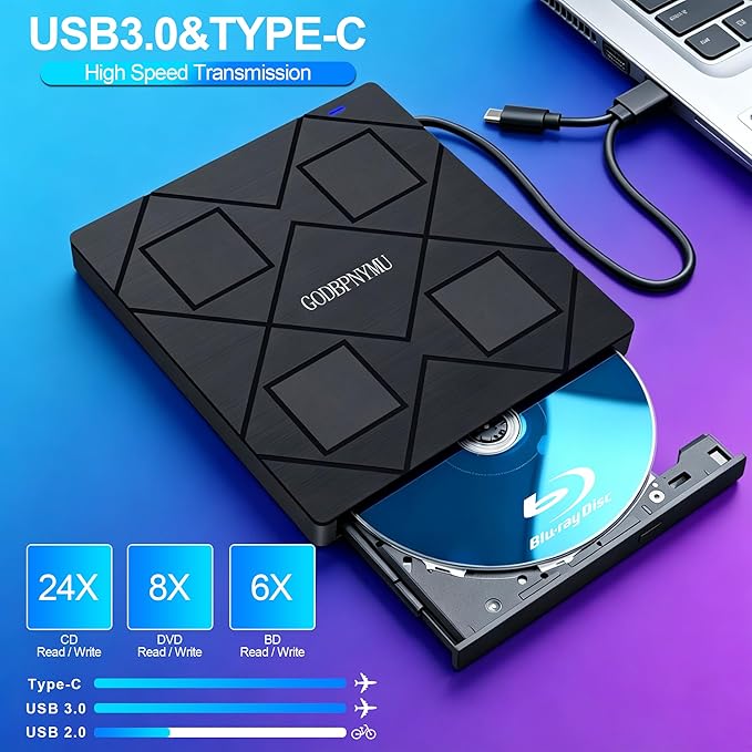 8-in-1 External Blu-ray Drive: 2 USB + USB-C Ports, TF/SD Card Reader, Laptop - Image 6