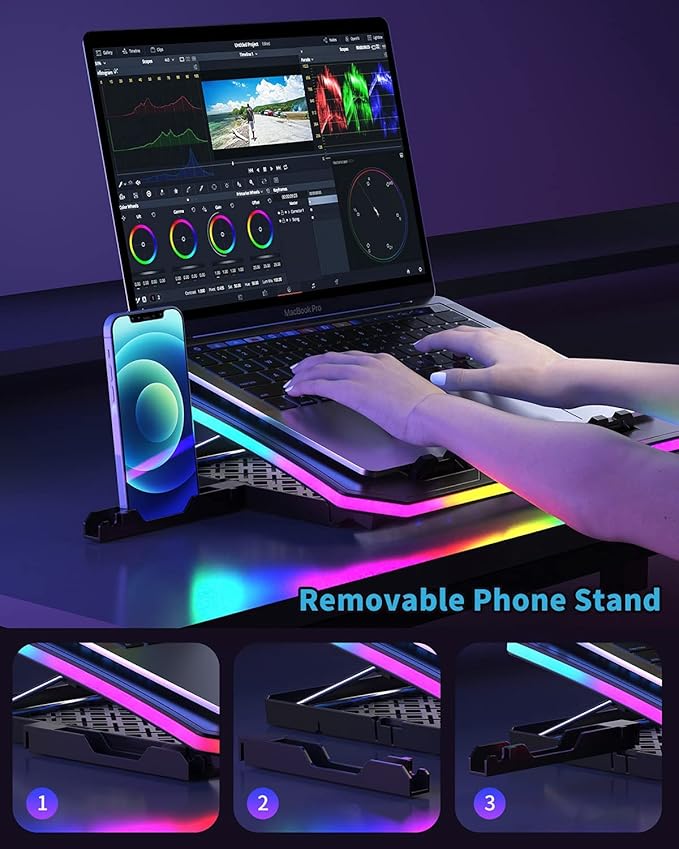 KeiBn Upgarde Laptop Cooling Pad, RGB Lights Laptop Cooler 6 Fans - Image 5