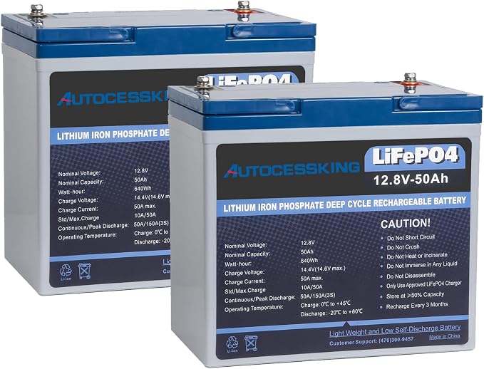 12V 50Ah LiFePO4 Battery, Built in BMS Rechargeable Lithium Battery by Autocessking