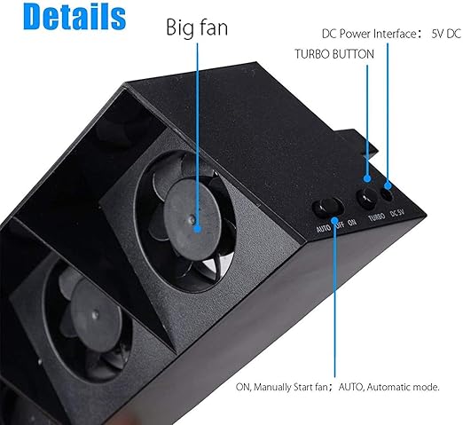 Linkhood Cooling Fan for PS4, USB External Cooler 5 Fan Turbo Temperature - Image 5