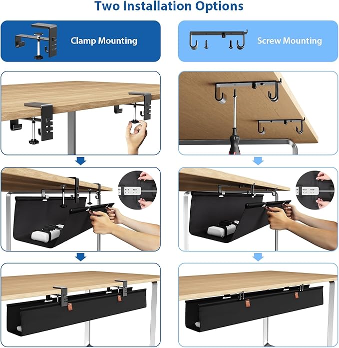 Zilink No Dril Under Desk Cable Management Tray 30" Standing Desk Cable - Image 6