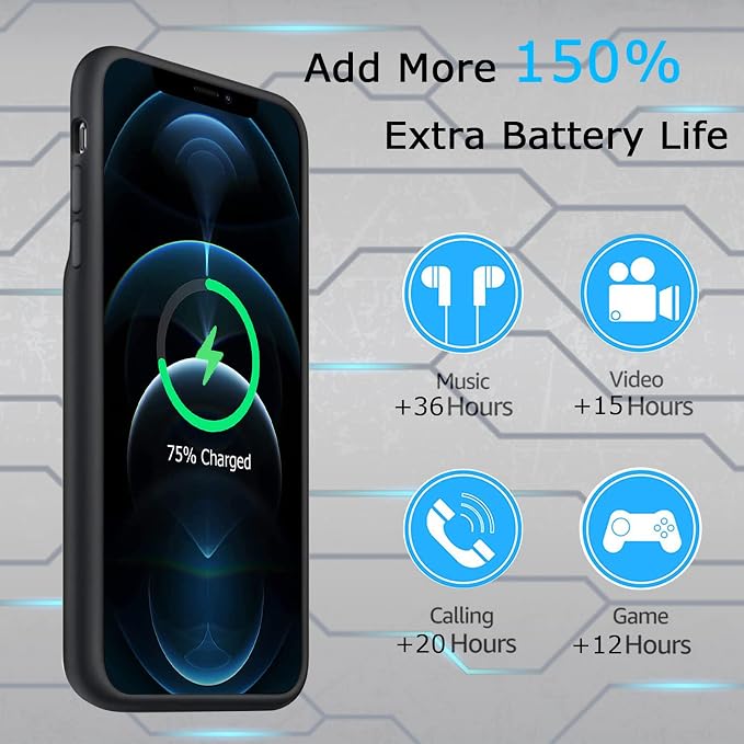 Battery Case for iPhone 12 Pro Max, Upgraded 10800mAh Rechargeable Portable - Image 2