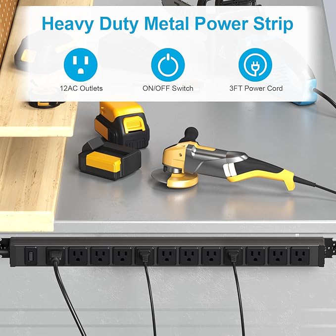 HHSOET 360° Rotating 12 Outlet Mountable Power Strip, Metal Gaming Table - Image 3