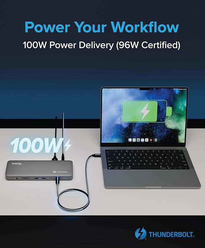 Plugable Thunderbolt 4 Dock for M4 MacBook Air & Pro: 100W Charging Driverless - Image 5