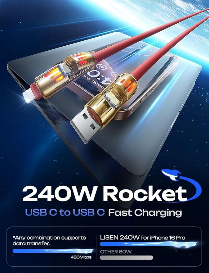 LISEN 240W Chubby USB C to USB C, 4 in 1 Charging Cable - Image 4