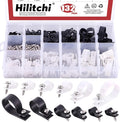 Hilitchi 132 Pcs 6 Sizes Black and White Plastic Cable Clamp R Type Screw by Hilitchi