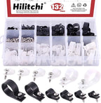 Hilitchi 132 Pcs 6 Sizes Black and White Plastic Cable Clamp R Type Screw by Hilitchi