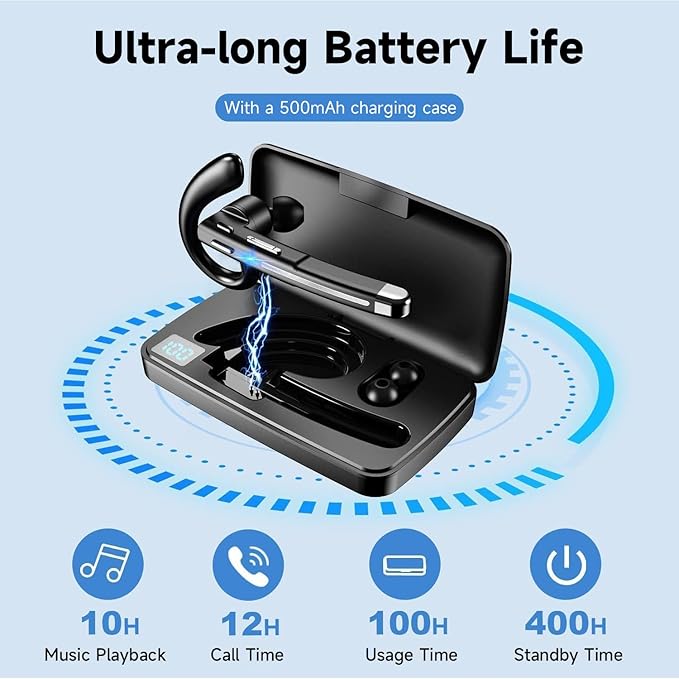 Bluetooth Headset V5.3, 100 Hrs Talk Time Single-Ear Earphone, CVC8.0 Noise - Image 3