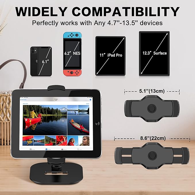 AboveTEK Upgraded Desktop Tablet Stand, 360° Swivel Tablet & Phone Desk Mount - Image 3