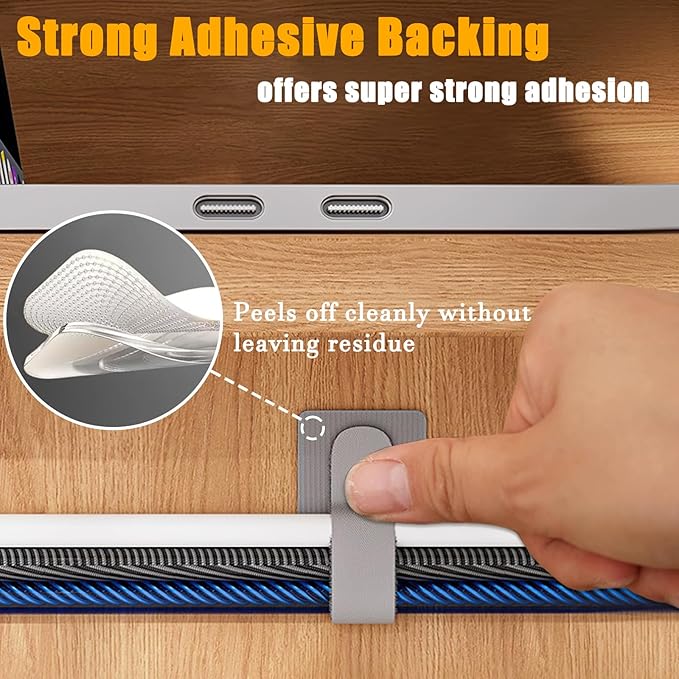 80PCS Hook and Loop Cable Straps, Cable Management Under Desk, Adhesive Cable - Image 7