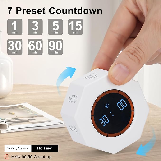 Rechargeable Pomodoro Timer, 8-Angle Auto-Rotating Screen - Image 2