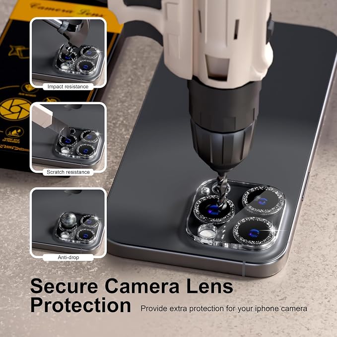 beuxece for 6 Pack iPhone 15 Pro/iPhone 15 Pro Max Camera Lens Protector 9H - Image 3