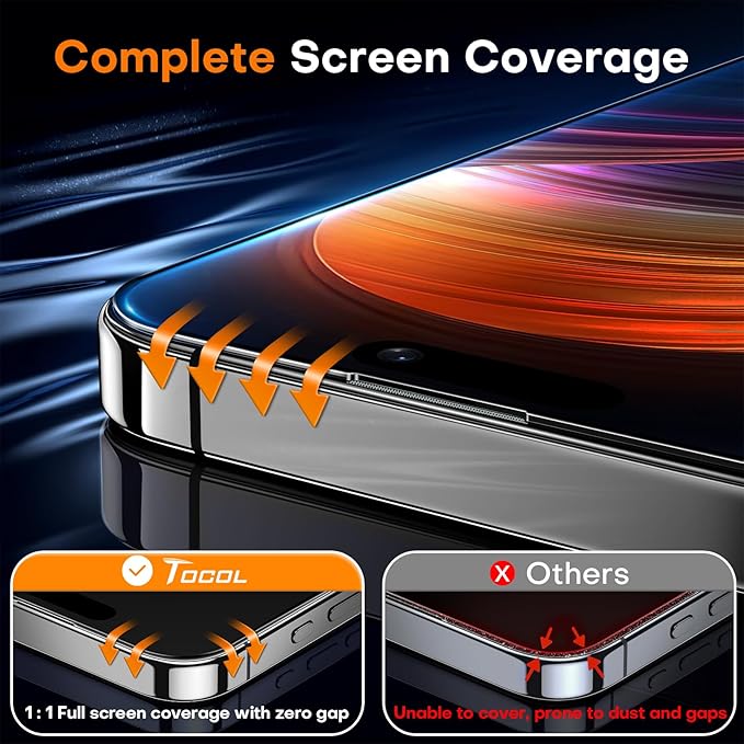 TOCOL for iPhone 16 Plus 15 Plus Privacy Screen Protector True 25°Anti Spy 9H+ - Image 5