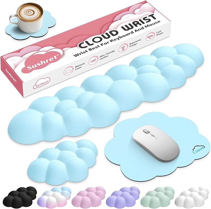 Cloud Wrist Rest for Computer Keyboard, 4-in-1 Memory Foam Leather Cloud by Sushret