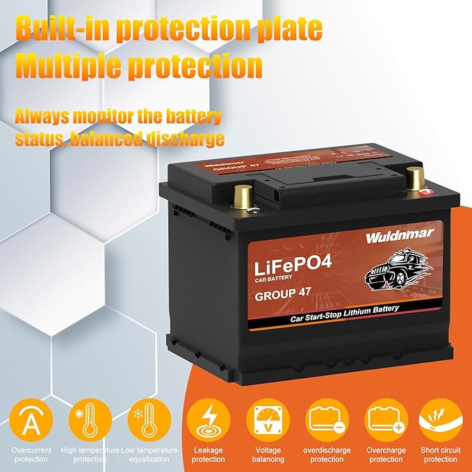 12V BCI Group 47 LiFePO4 Lithium Car Battery 600CCA Lightweight Automotive - Image 3