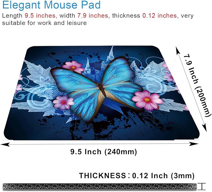 Blue Butterfly Mouse Pad Non-Slip Rubber Base Gaming MousePads - Image 2