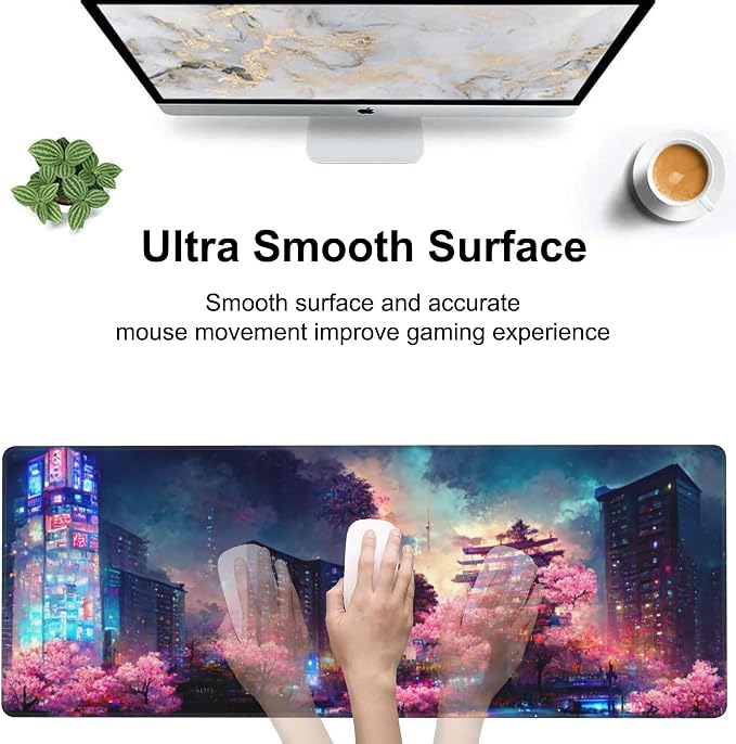 Japanese Fantasy Night City Desk Mat, Large Beautiful Night Scene Gaming - Image 5