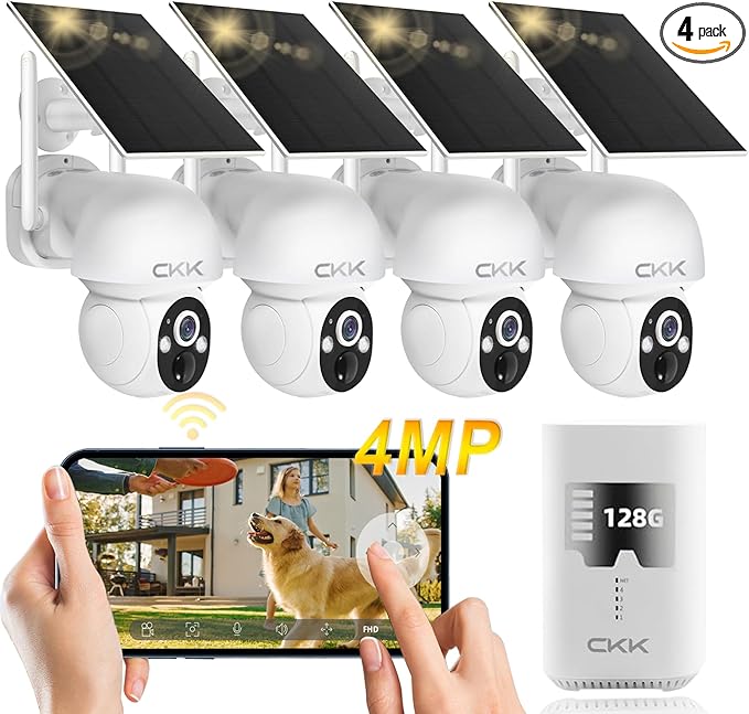 4MP PTZ Solar Security Camera Outdoor, Pan/Tilt/Zoom, PIR Detection, 2-Way Audio by CKK