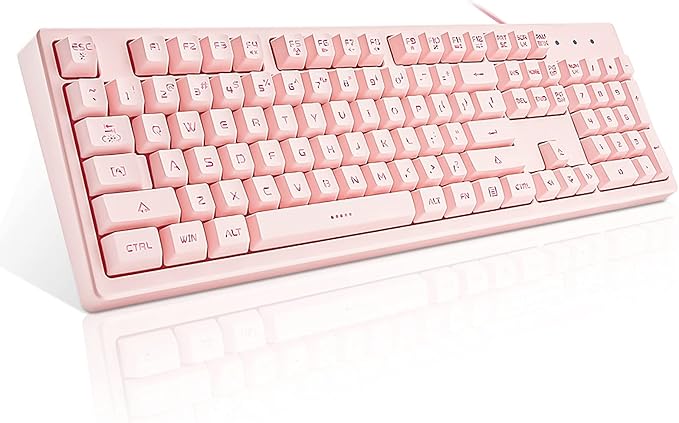 Basaltech Pink Keyboard with 7-Color LED Backlit, 104 Keys Quiet Silent Light by BasaltechKeyboard