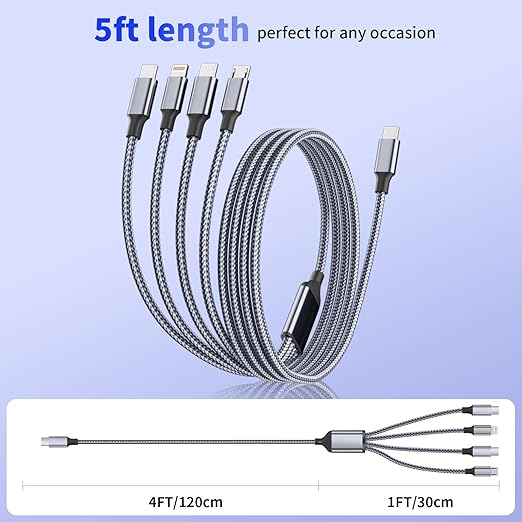 USB C Multi Charging Cable, 4 in 1 Charging Cable Nylon Braided USB-C Multiple - Image 6