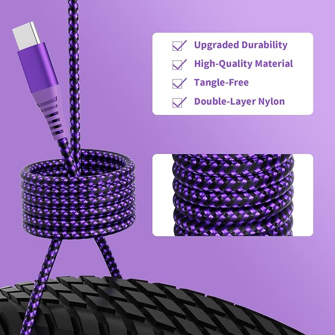 USB C to USB C Cable 60W, Nylon Braided Type-C Charger Cable Fast Charging - Image 6