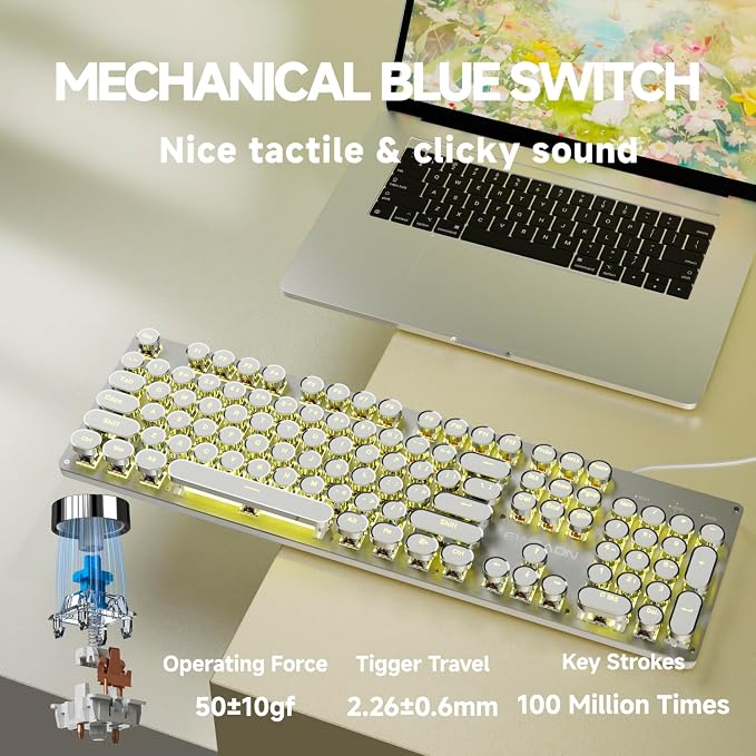 EWEADN TK100 Typewriter Style Wired Mechanical Keyboard, 104 Keys Aesthetic - Image 4