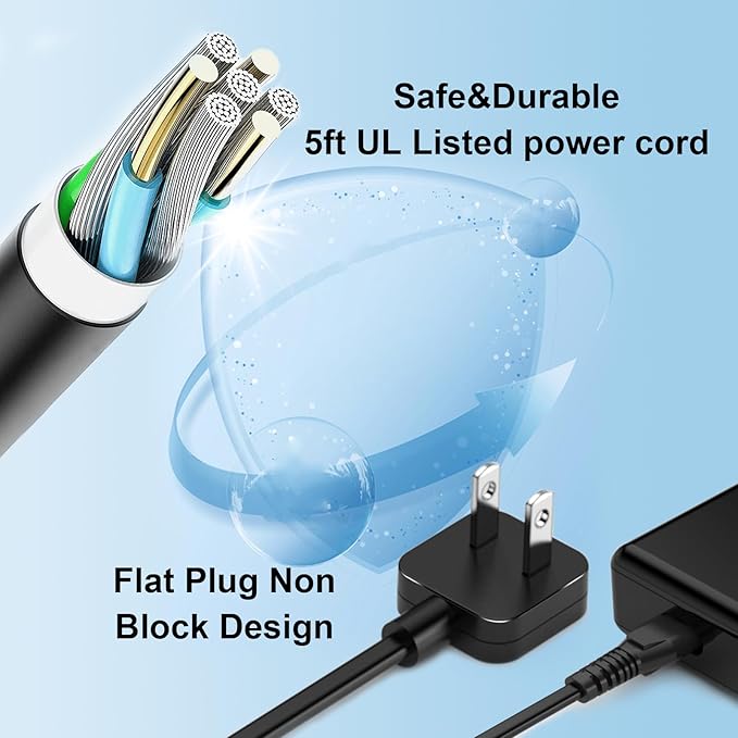 AC Adapter Power Cord 5ft, Super Slim Flat Plug Non Block Design, Figure 8 - Image 3