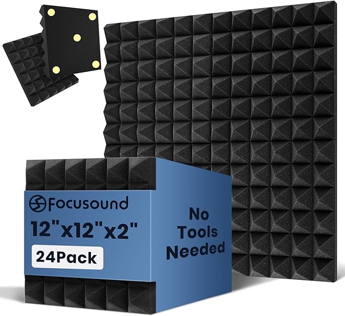 Focusound Acoustic Panels 24 Pack 2"x12"x12" by Focusound