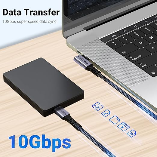 100W Short USB C Cable 3.1 Right Angle, 5A Fast Charging, 10GBbps High Speed - Image 3