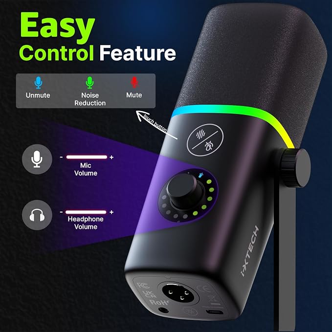 IXTECH Gaming USB Microphone for PC, Noise Cancellation Condenser Mic for - Image 6
