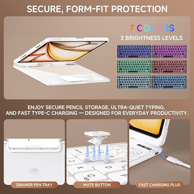 Transparent Case with Keyboard for 2024 iPad Pro 11-inch, with 7-Color Backlit - Image 7