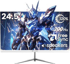 CRUA 24.5" White Gaming Monitor, 200Hz FHD VA Screen Computer Monitor, Supports by CRUA