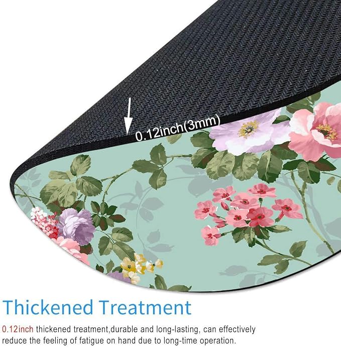 Mouse Pad, Mint Floral Teal Mouse Pad, Washable Round Mousepad - Image 3