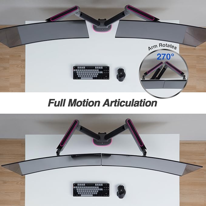 AVLT Dual 27”-43” RGB Gaming Monitor Arm Desk Mount Built-in 20 Lighting Modes - Image 6
