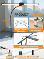 LED Desk Lamp for Home Office, 5 Color+9 Brightness Office Desk Lamp, 1200Lumen - Image 7