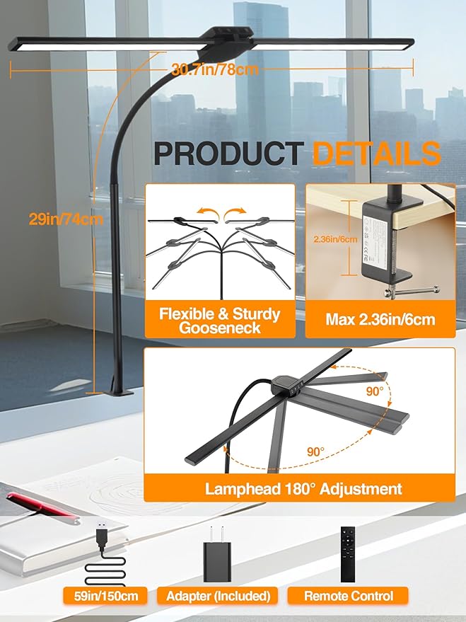 LED Desk Lamp for Home Office, 5 Color+9 Brightness Office Desk Lamp, 1200Lumen - Image 7