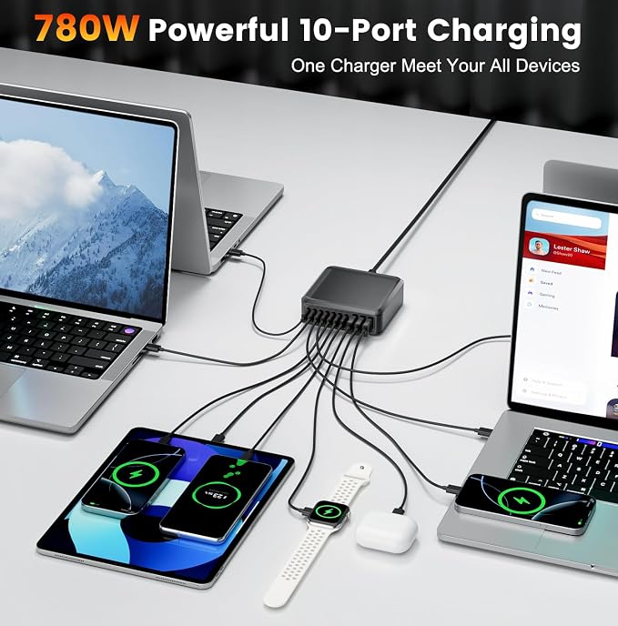 780W USB C Charger Block Fast 10-Port USB C Charging Station GaN PD 120W Laptop - Image 6