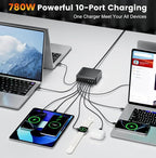 780W USB C Charger Block Fast 10-Port USB C Charging Station GaN PD 120W Laptop - Image 6