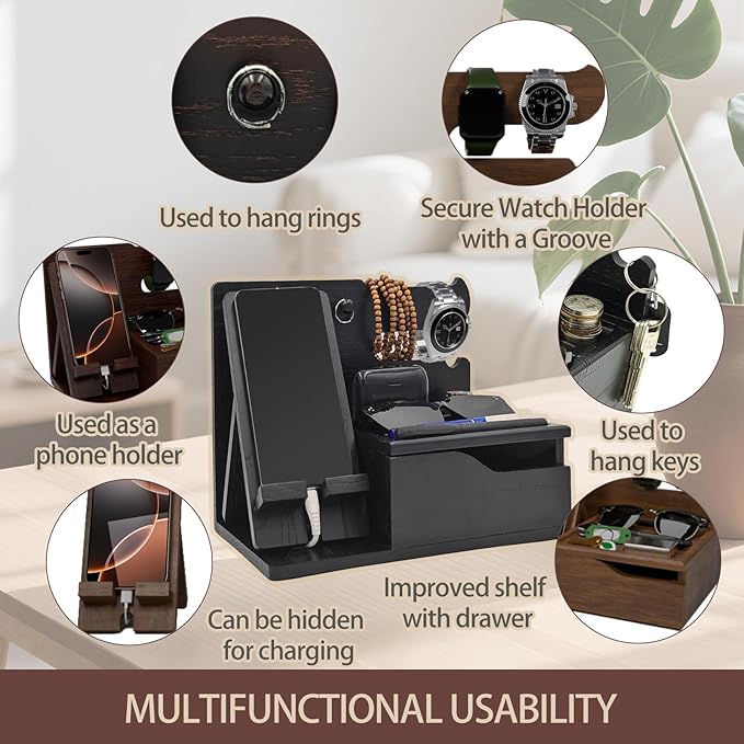3-in-1 Wood Phone Docking Station Organizer - Image 4