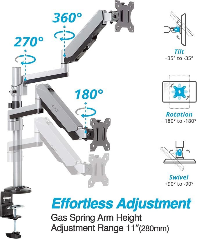 AVLT Dual 17"-32" Stacked Monitor Arm Desk Mount - Image 3