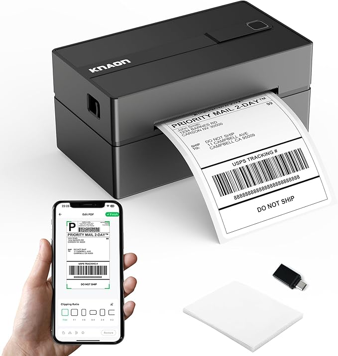 Bluetooth Thermal Label Printer, 4x6 Wireless Thermal Shipping Label Printer by KNAON