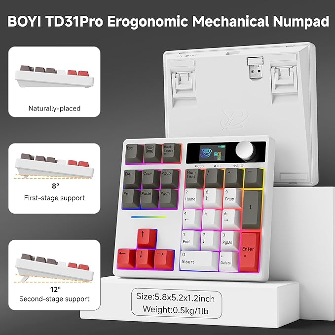 BOYI TD31Pro Mechanical Number Pad, RGB HotSwap Numpad - Image 7